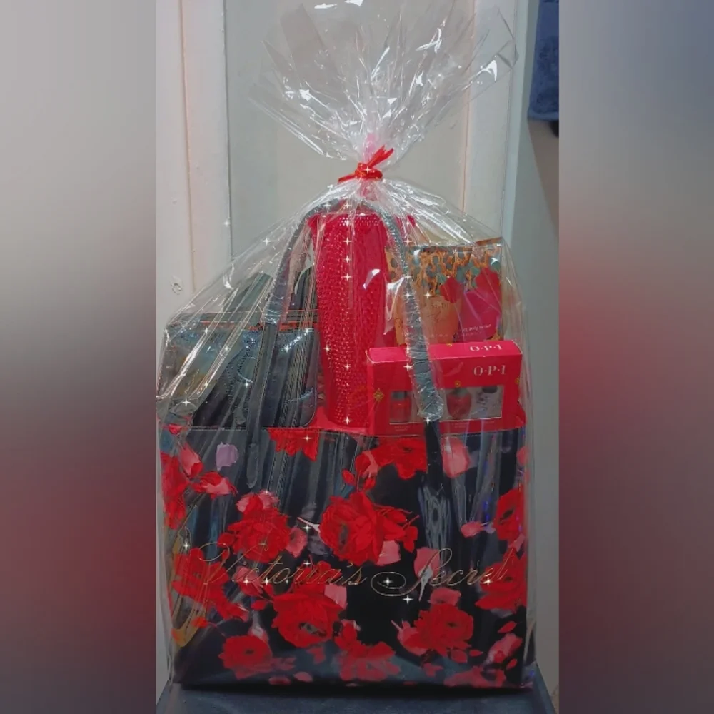 Victoria's Secret Black and Red Floral Tote - Picture 3 of 4